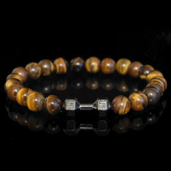 Браслет из тигрового глаза с гантелей