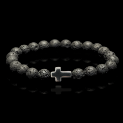 Мужской браслет из вулканической лавы с крестом