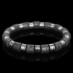 Мужской браслет из лавы 9 мм и гематита