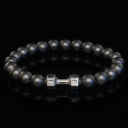 Мужской браслет из шунгита 8 мм с гантелей