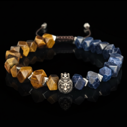 Мужской браслет из тигрового глаза и содалита со львом
