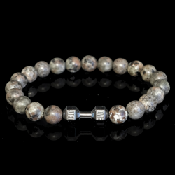 Мужской браслет из юперлита 8 мм с гантелей