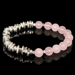 Женский браслет из розового кварца с гематитом
