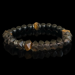Браслет из раухтопаза, черного агата и тигрового глаза натуральные камни
