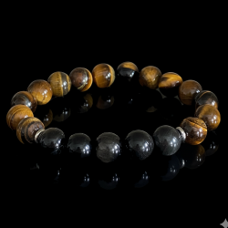 Браслет из тигрового глаза и обсидиана 10 мм натуральные камни