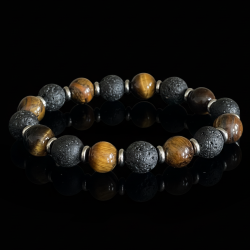 Браслет тигровый глаз и лава 10 мм